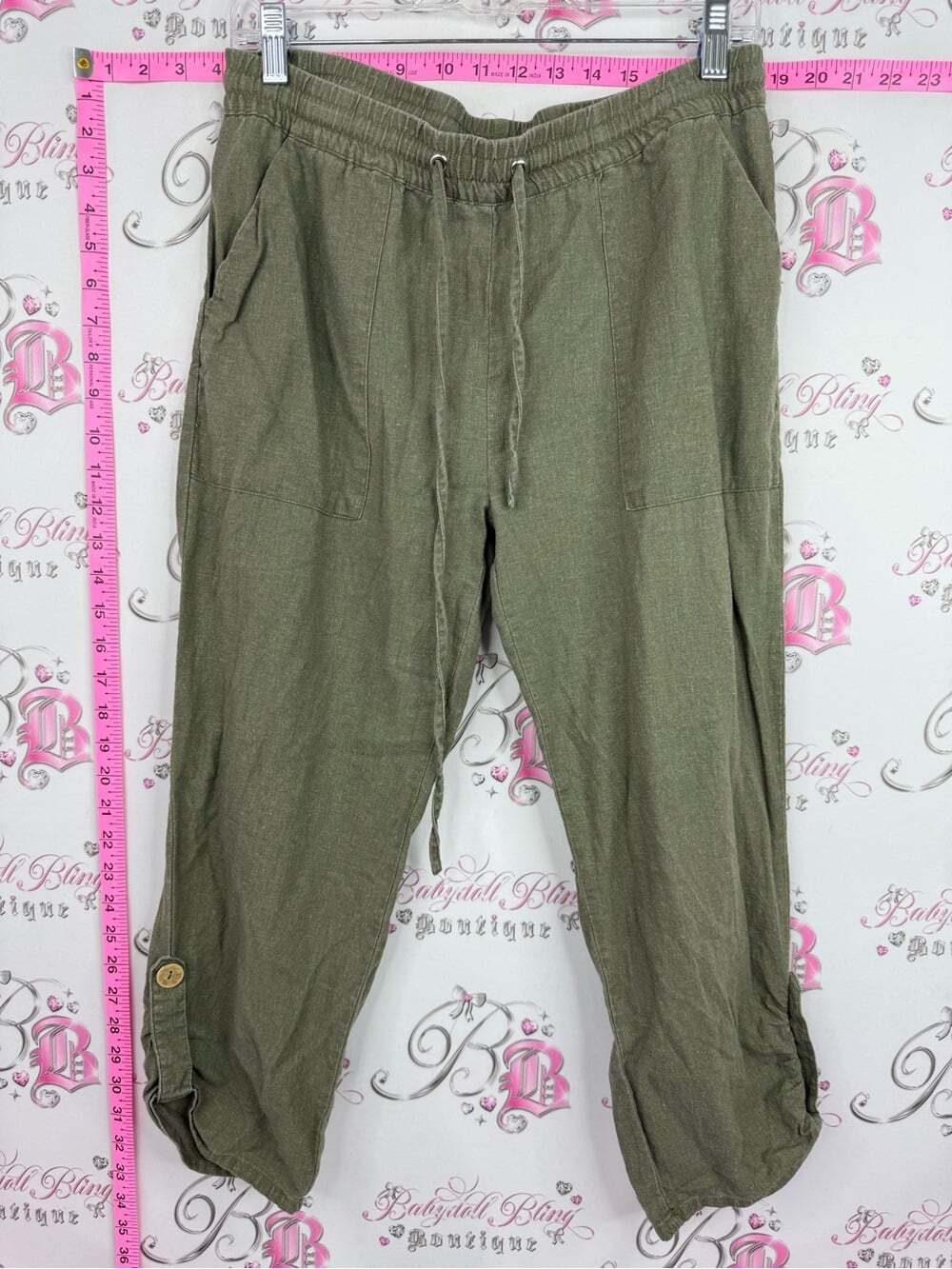 Jules & Leopold LINEN pants Olive Green Drawstring Cargo Pants